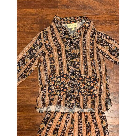 Cleobella Floral Striped Button Up Fall Pajamas, size XS - Picture 5 of 6